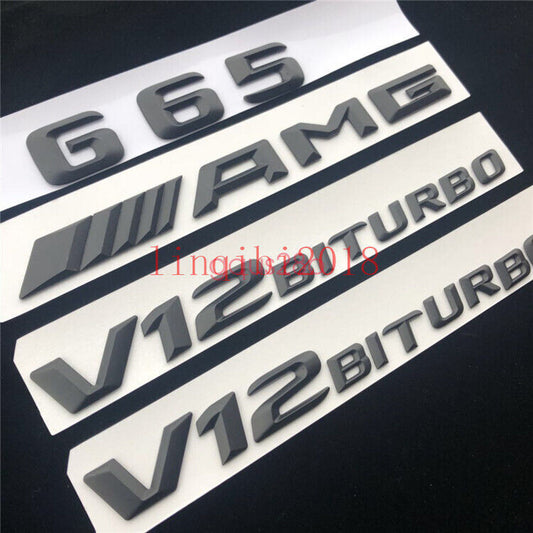 matt black G65 + AMG + V12 BITURBO Trunk Emblem Badge Sticker for AMG