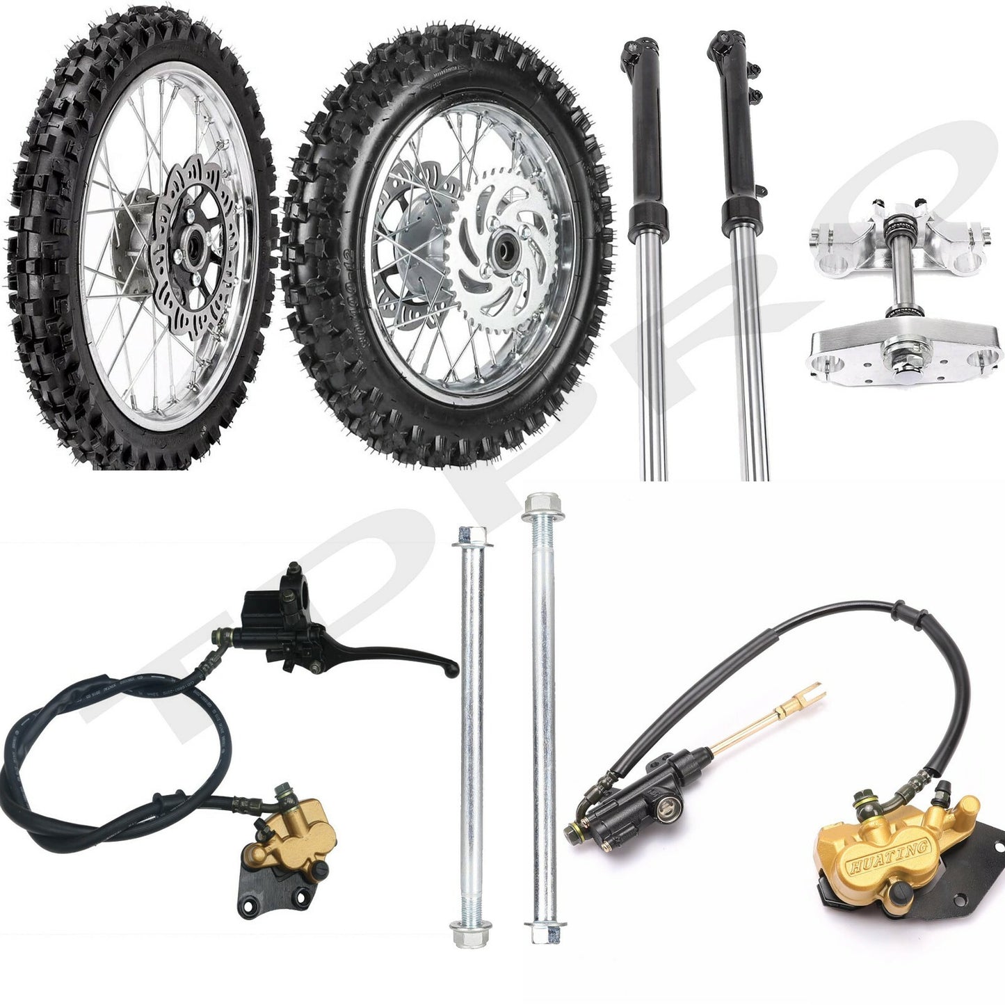 Front fork + rear swingarm + 14-inch + 12-inch wheels (80/100-12, 60/100-14 tires) - Pitbike
