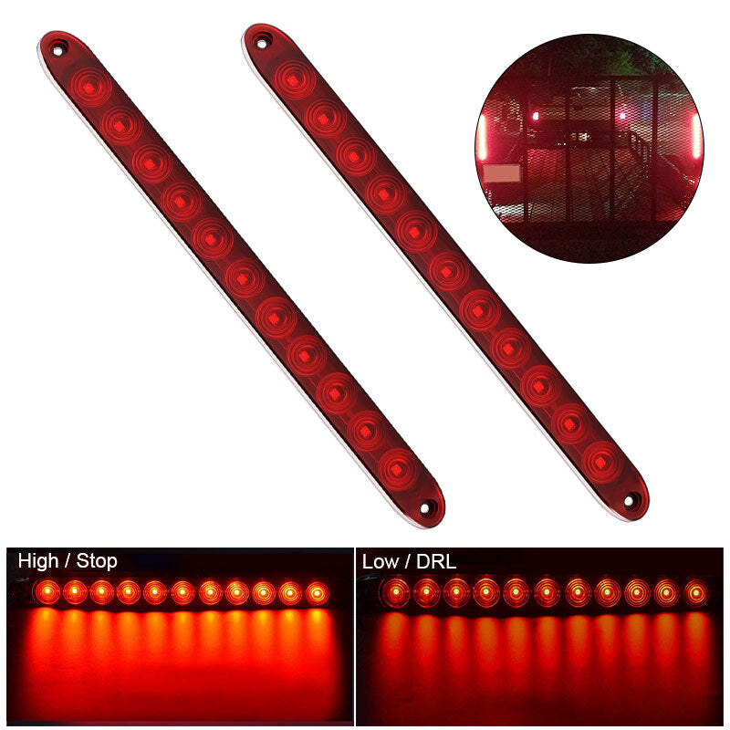 2x 15 Red 11 LED Truck DRL Light Bar 3RD Brake Rear Turn Signal Stop Tail Strip