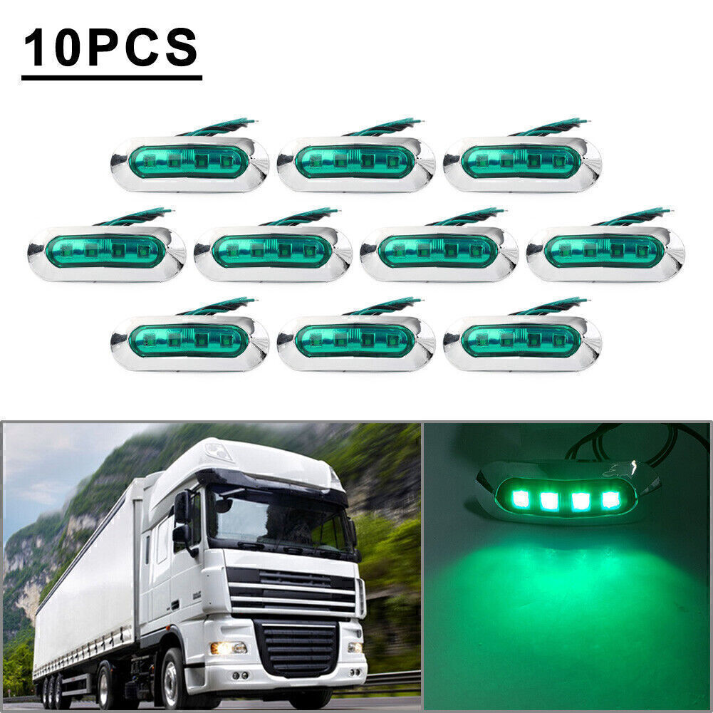 10 LED Side Clearance Marker Lights for Cars, Trucks, Trailers, Pickups 12V 24V Green