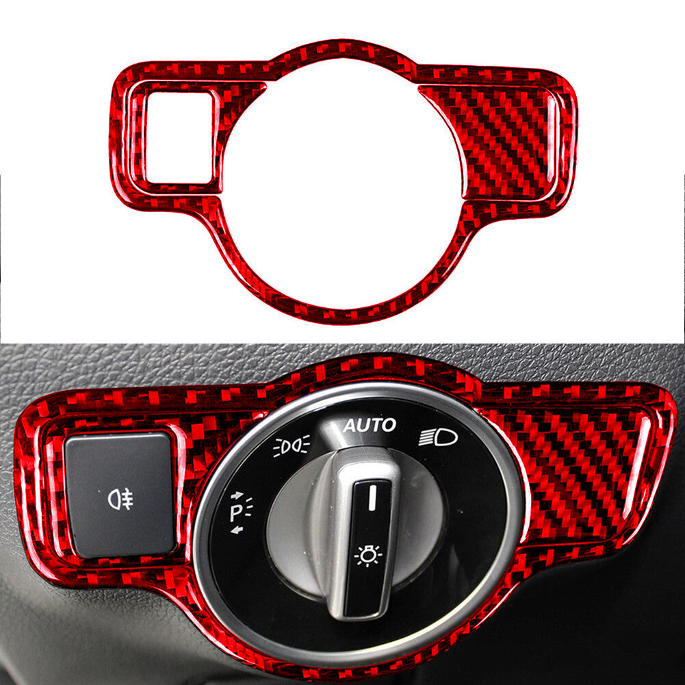 Red Carbon Fiber Headlight Button Trim for Mercedes-Benz CLA GLA GLE Type A