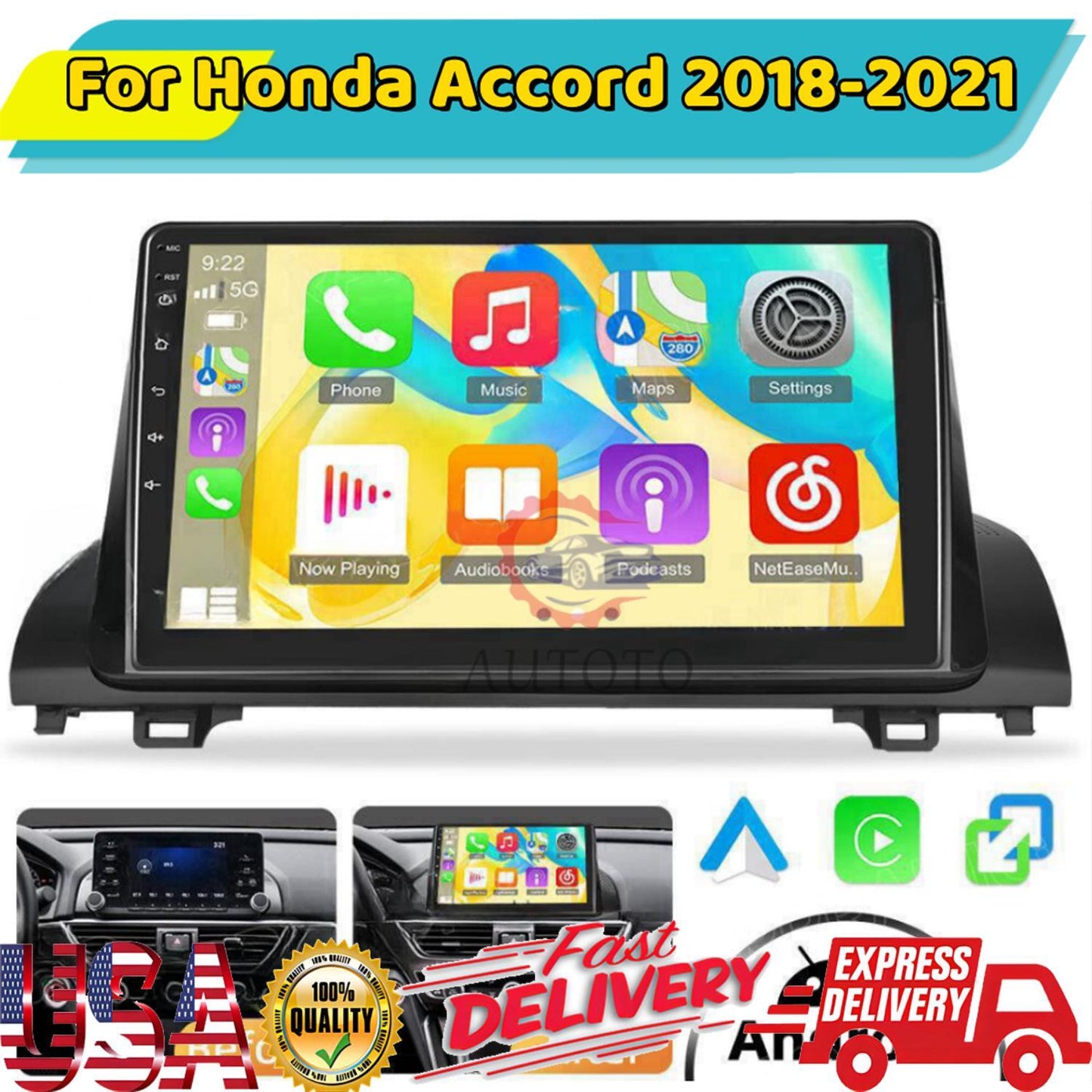 10.1 2+32G Android CarPlay Stereo Radio Navi Suitable for Honda Accord X Black