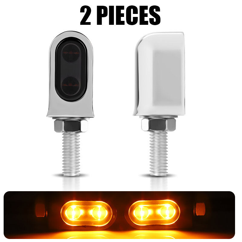 2X Chrome Amber LED Turn Signal Blinker Lights For Motorcycle Cafe Racer Bobber