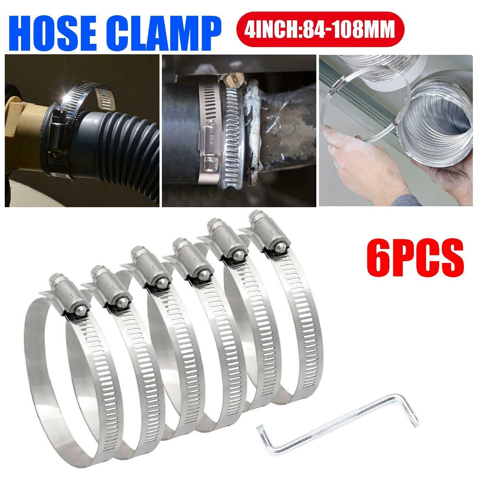 Adjustable 4-inch hose clamp, stainless steel tube clamp, worm gear clamp, drive clamp