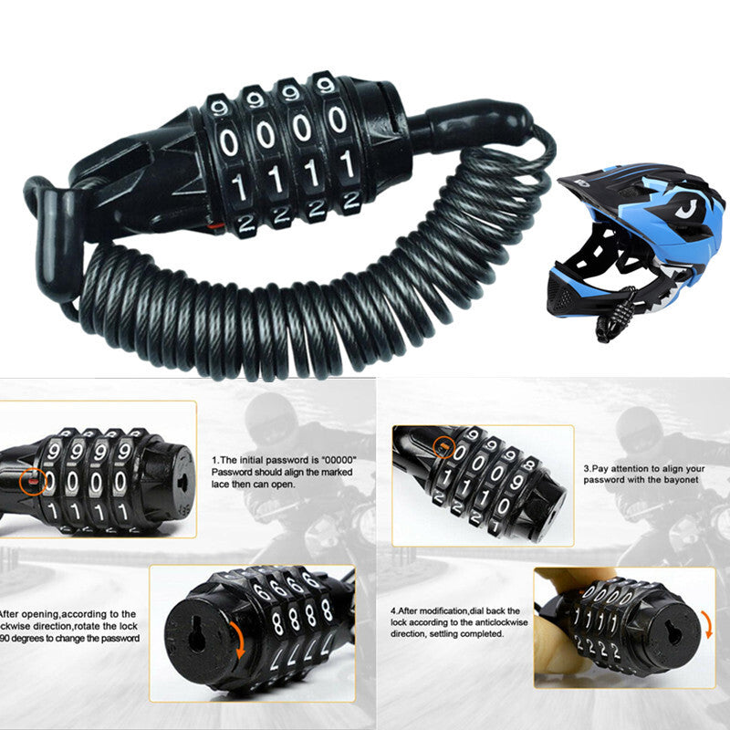 Motorcycle for Mini Helmet Lock Chain 4 Digit Password Anti-theft Hanging Hook Cable