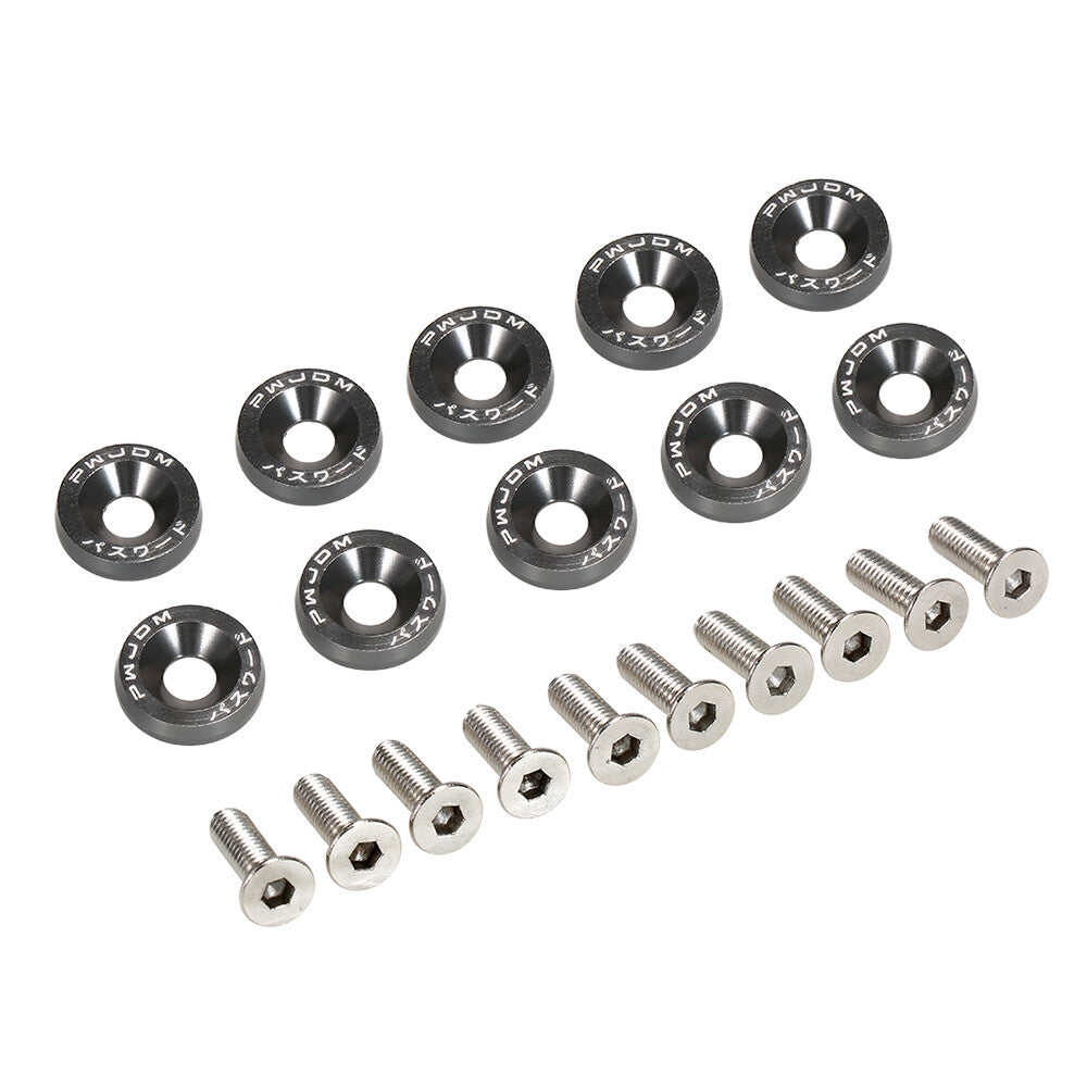 10Pcs Gray JDM Billet Aluminum Fender Bumper Washer Bolt Engine Bay Dress Up Kit