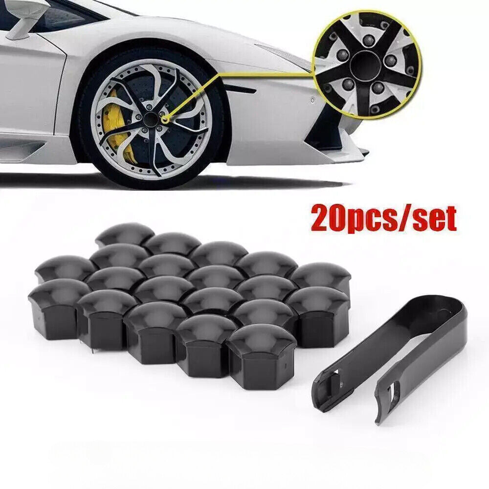 Wheel Lug Nut Bolt Center Cover Black Cap  Tool for VW for Audi for Skoda 20pcs 17mm