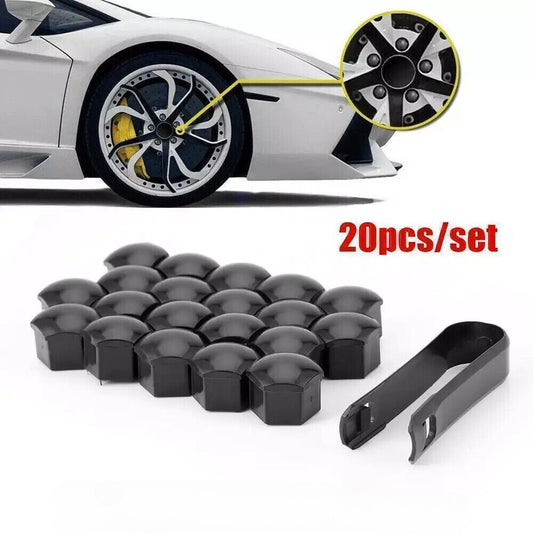 Wheel Lug Nut Bolt Center Cover Black Cap  Tool for VW for Audi for Skoda 20pcs 17mm