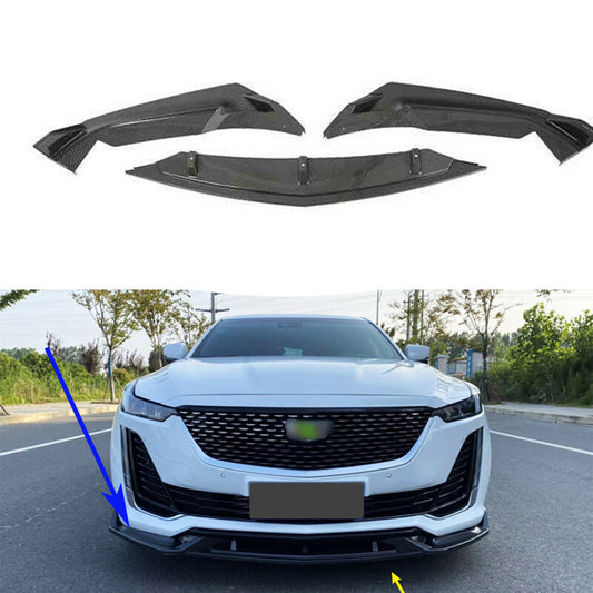 For Car for Cadillac CT5 CT5-V 20-23 Carbon Fiber Front Bumper Lip Spoiler Bodykit