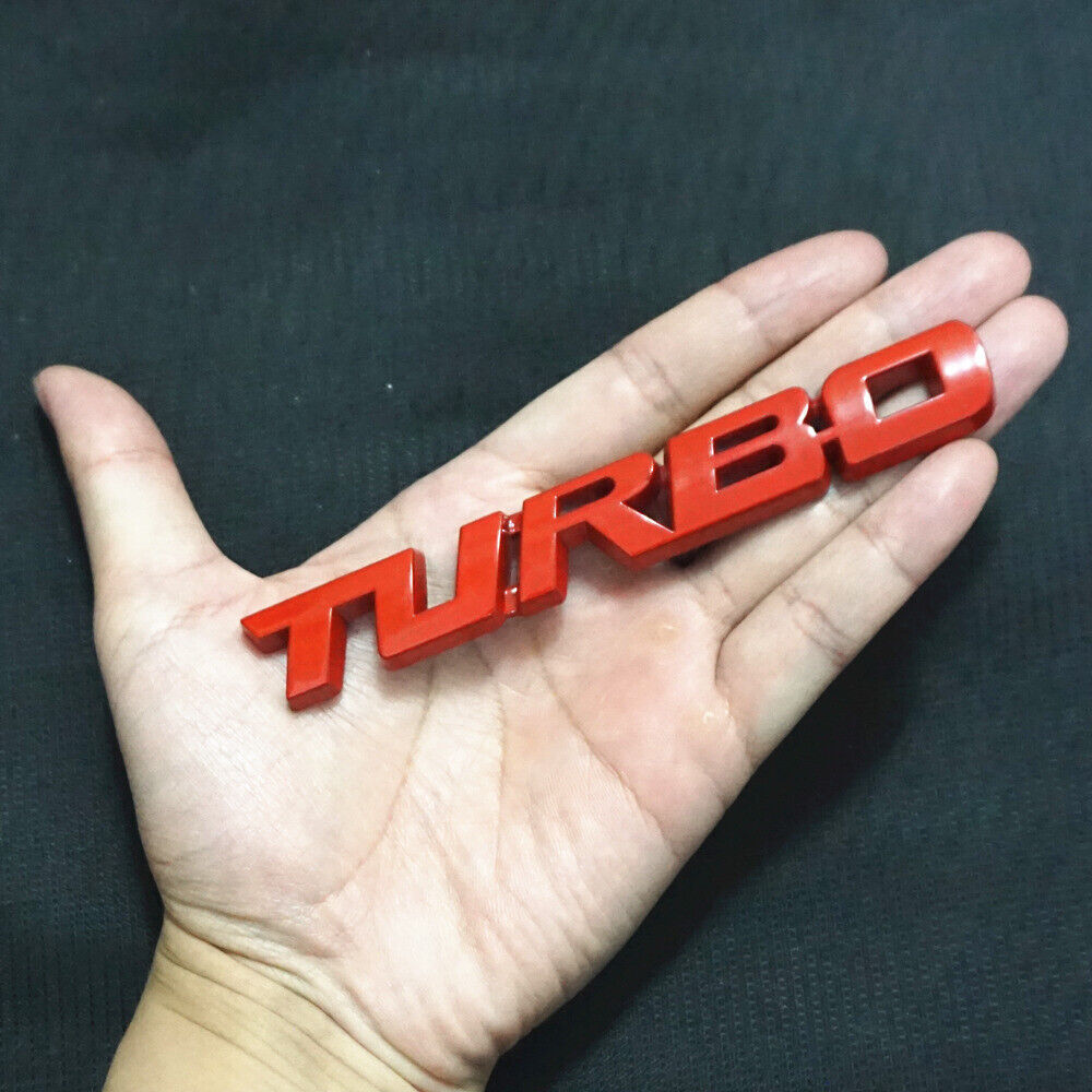 2x Glossy Red TURBO Metal Sticker Badge Decal Emblem Car Limited 3D Coupe Engine