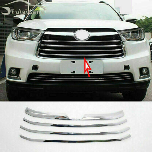 4X Chrome Front Bumper Mesh Grille Strips Trim for Toyota Highlander 2014-2016