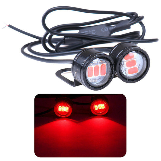 2Pc Motorcycle Rearview Mirror for Eagle Eye 3 LED Flash Strobe Lights Red Semaphore