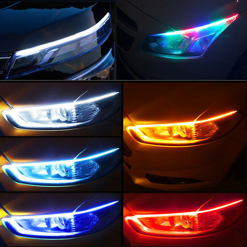 2x Car LED DRL Daytime Running Turn Signal Lamp Strip Light RGB 60CM Flexible