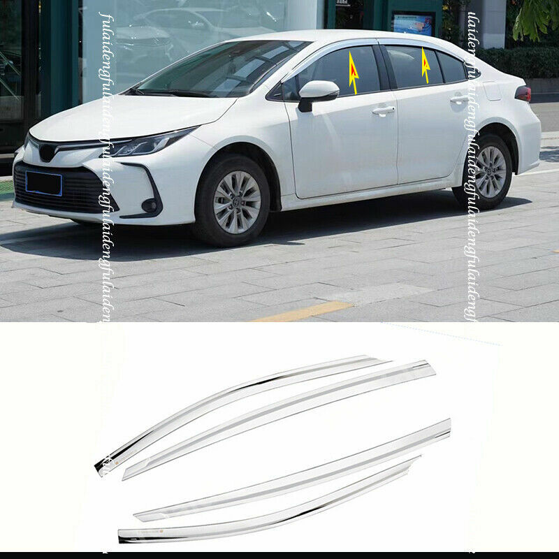 Chrome Window Vent Visor Sun Rain Deflector Guard for Toyota for Corolla Sedan 19-23