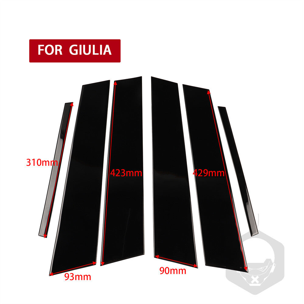6Pcs Gloss Black Door Window Pillar Post Panel Cover for Alfa Romeo Giulia 2017+