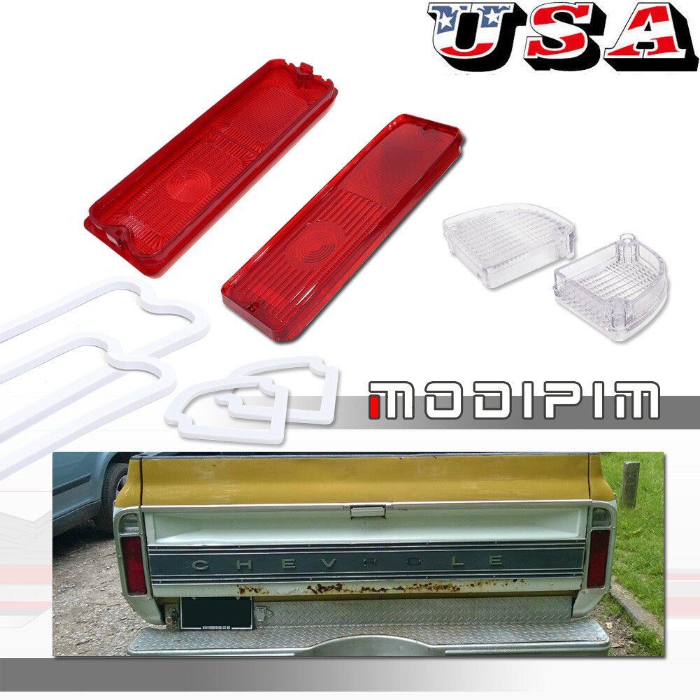 Pair of taillight housings with gasket pickups, red, for 1967-1972 for Chevrolet and Gimsi trucks.