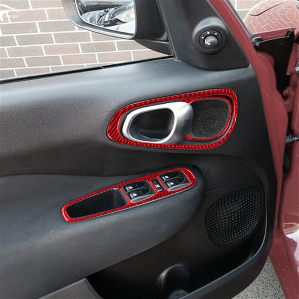 6X Red Front Door Window Control Panel Trim Carbon Fiber for Fiat 500L 2014-2017