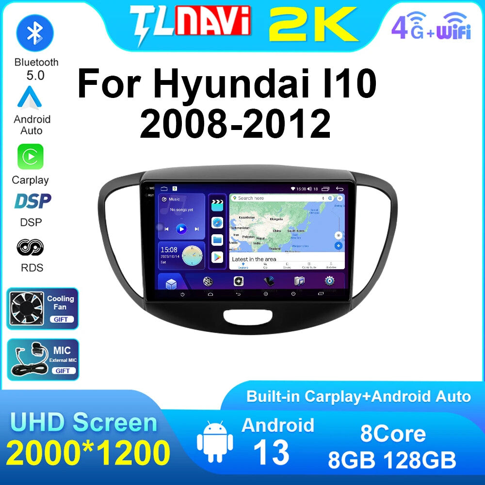 for Hyundai Grand i10 2008-2012 CarPlay Car Stereo Radio GPS Multimedia Player