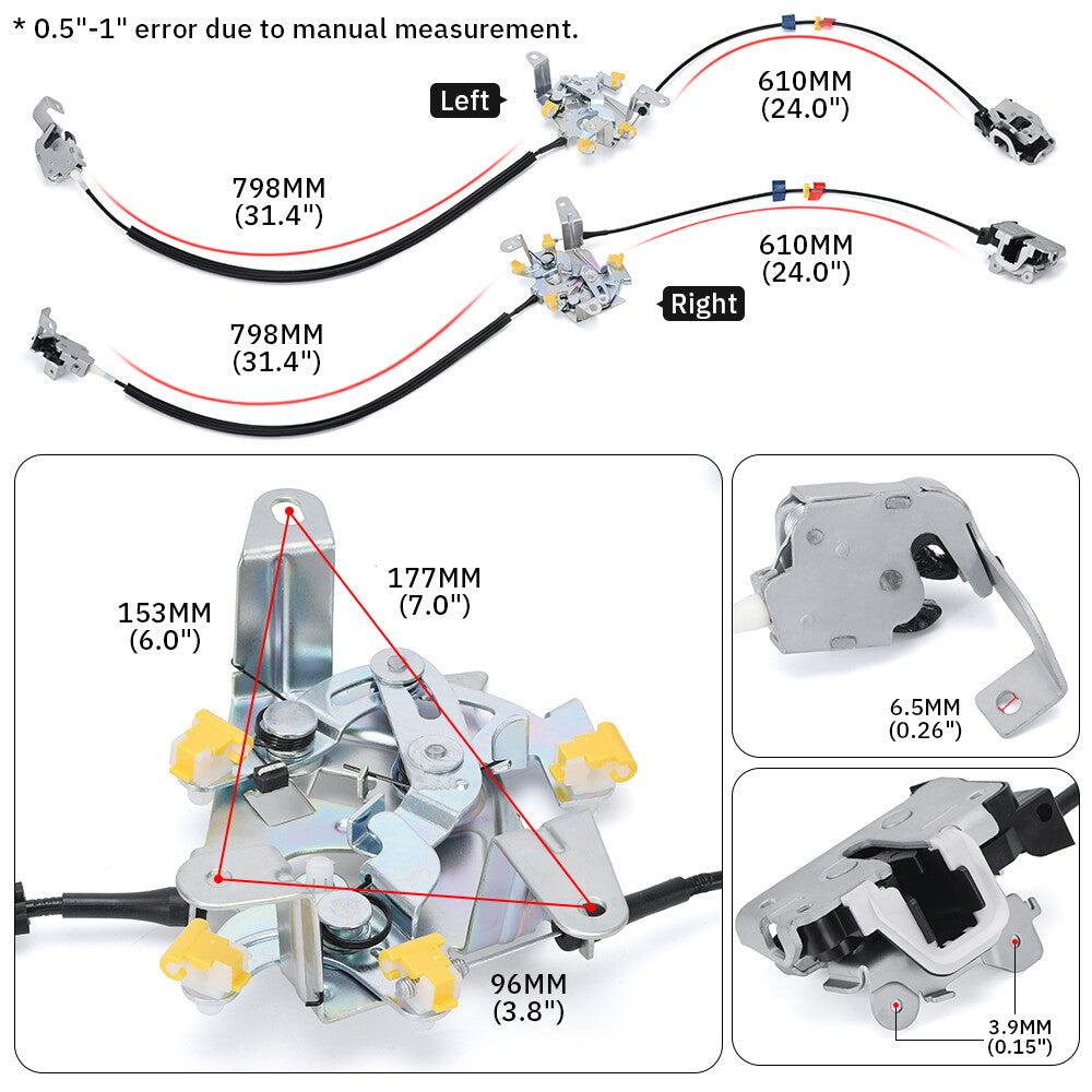 L+R Rear Door Latch Lock Cable Extended Cab For 99-07 for Ford F250 F350 Super Duty