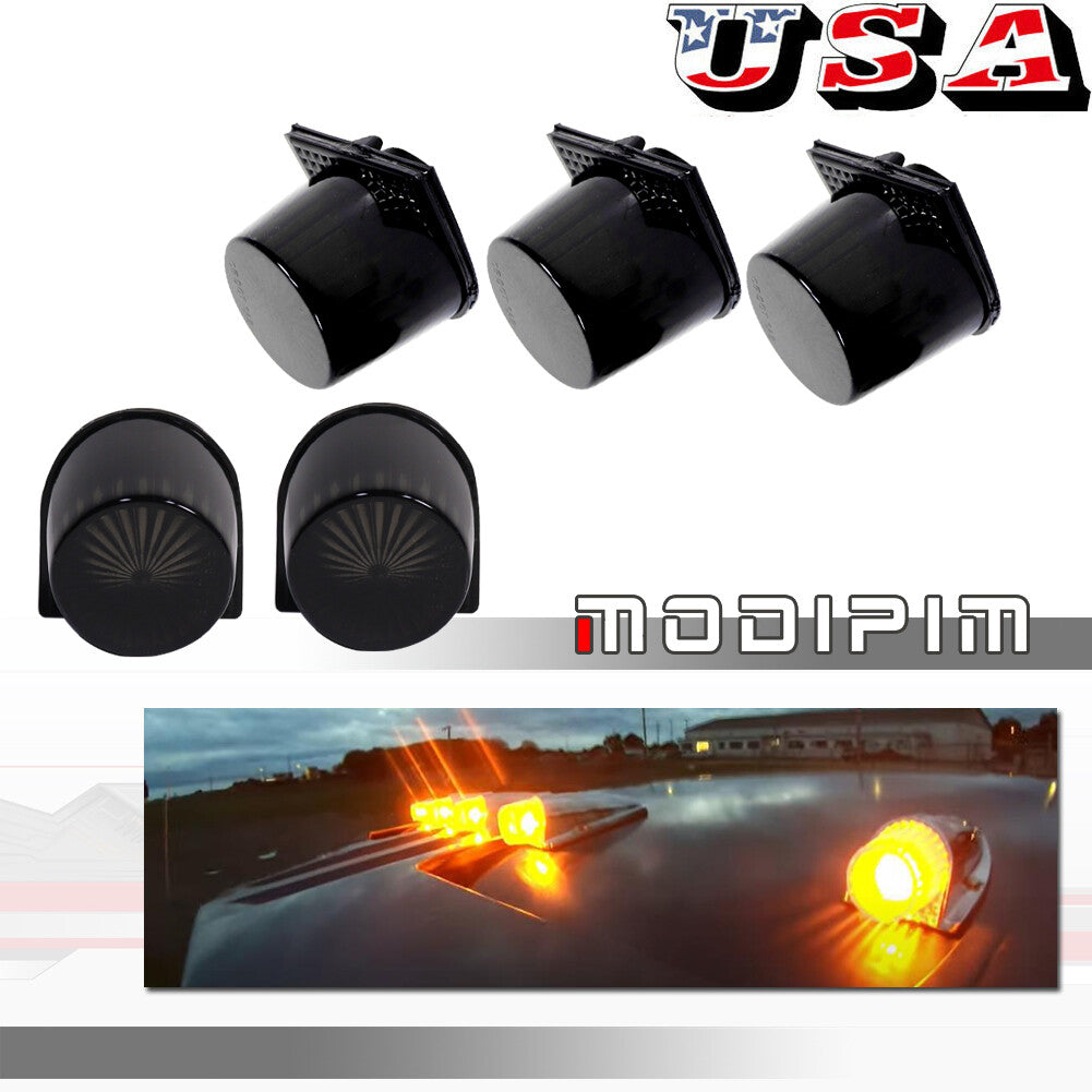 5-Piece Roof Cab Marker Gap Light Black Protective Cover + Base Housing for Dodge (1984-1993)