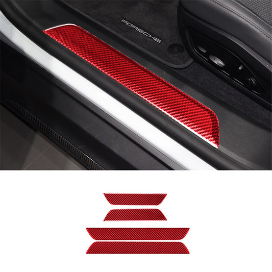 4x red carbon fiber door sill trim for Porsche Taycan 2019-2022