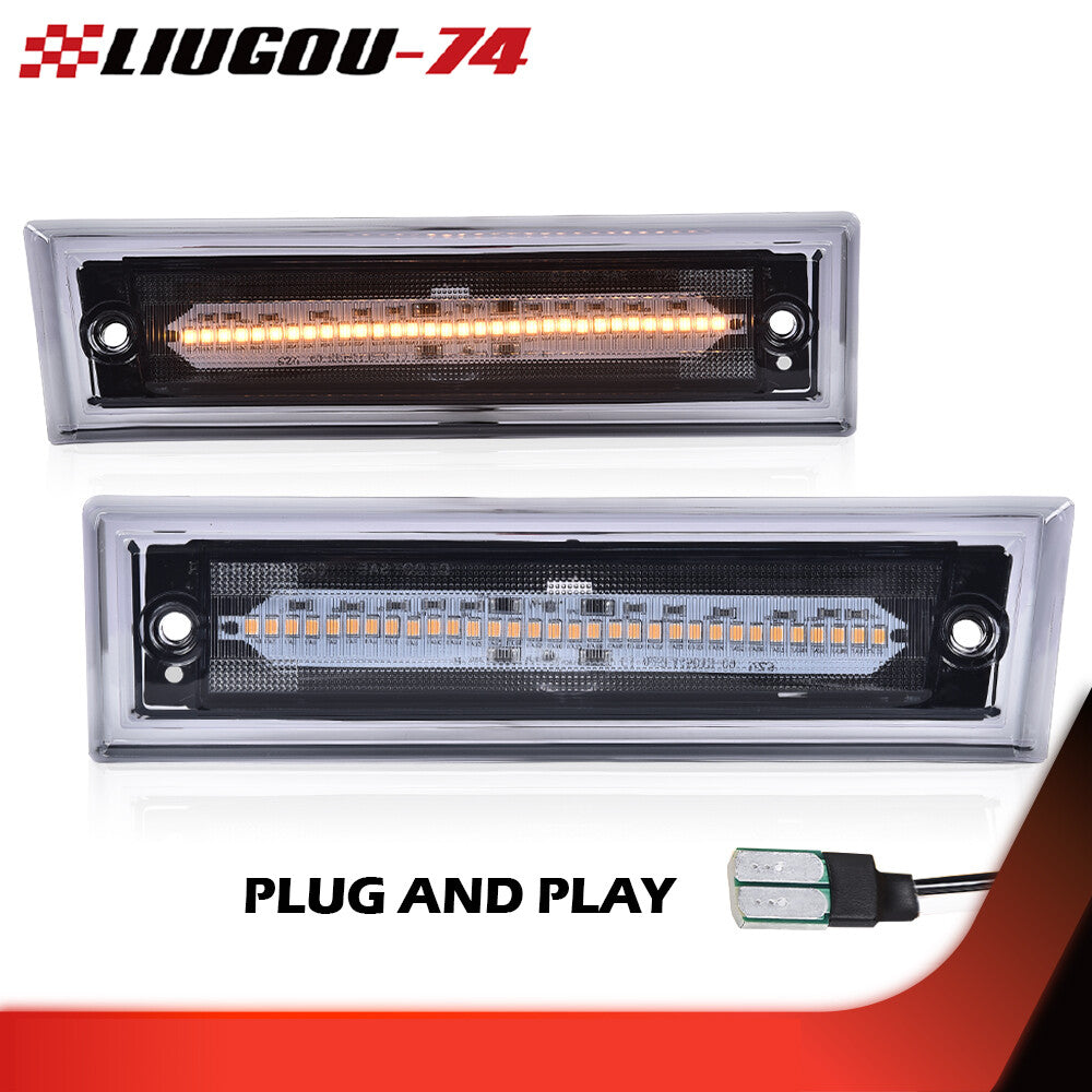 Suitable for Chevrolet C10, C20, C30, and for GMC models with amber LED front marker lights and smoked lenses (models 81-91).