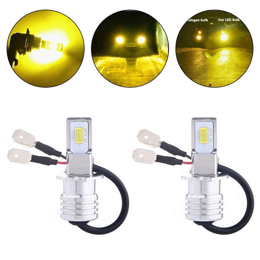 2Pcs H3 LED Fog Light-Bulb Conversion Kit Super Bright Yellow DRL Lamp 3000K 80W