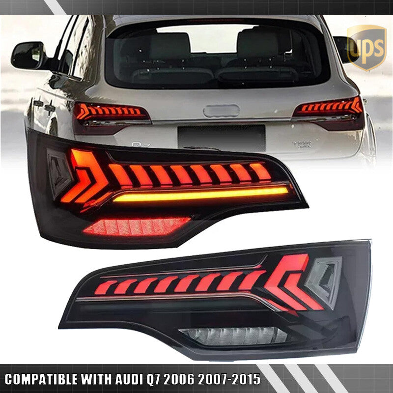 Smoked Black LED Flowing Turn Signal Tail Light Assembly for Audi Q7 2006-2015