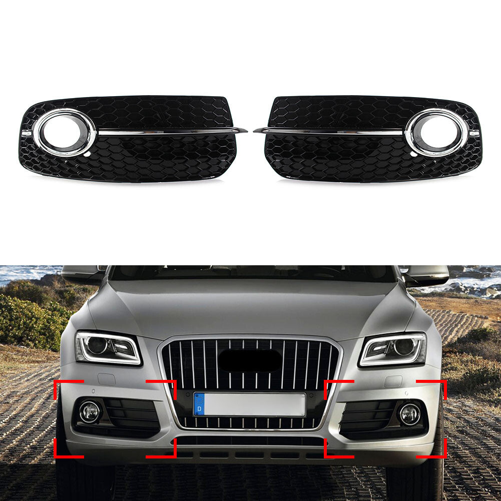 Front Bumper Fog Light Grille Upgrade SQ5 Style Grill Fit for AUDI Q5 2013-2017