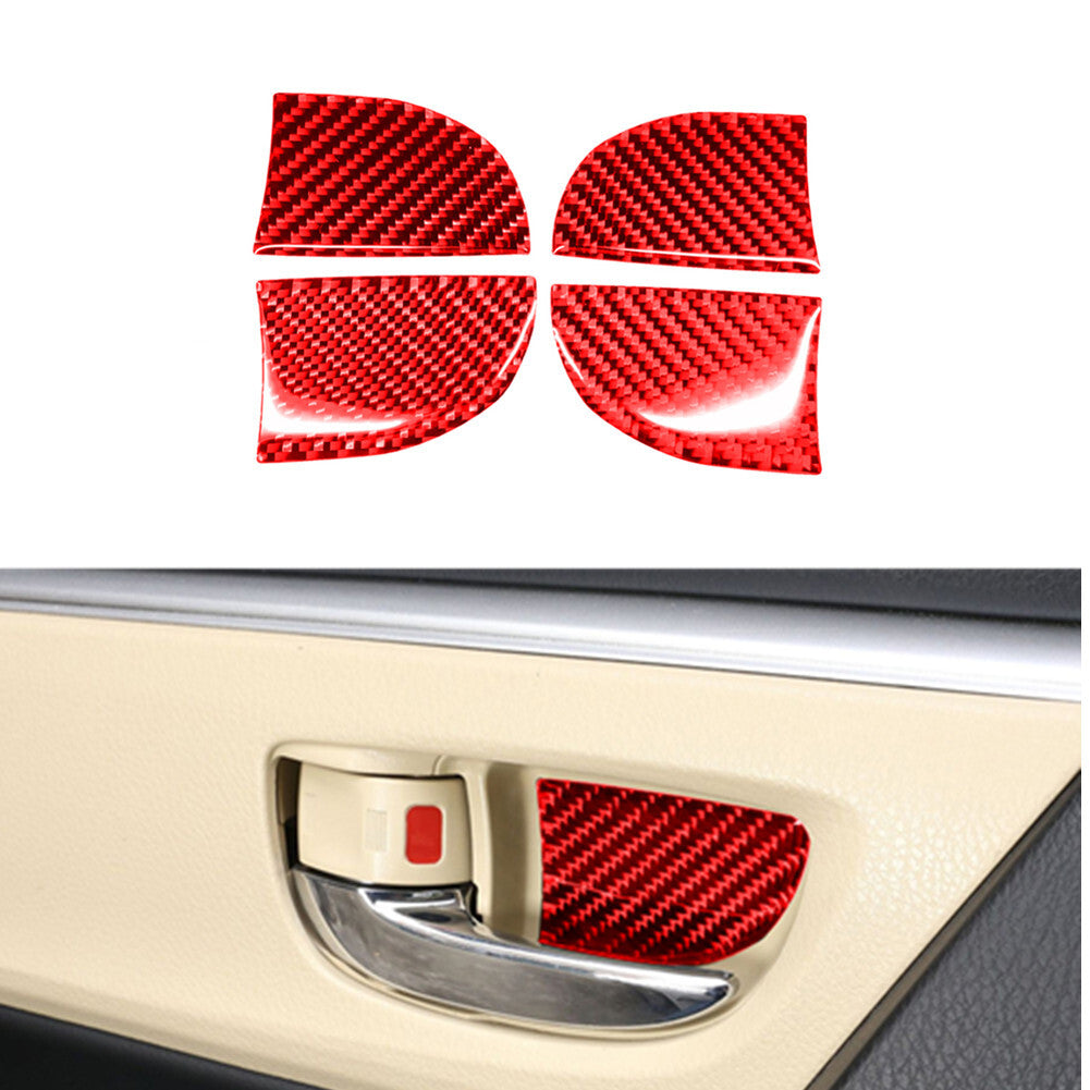 4Pcs Red Carbon Fiber Door Bowl Stickers Trim for Toyota for Corolla 2014-2018