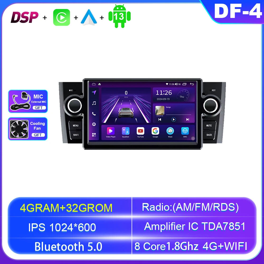 for Fiat Grande Punto Linea 2007-2012 Android Auto CarPlay Car Radio Player GPS