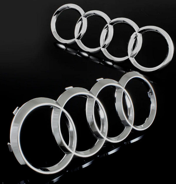 Chrome-plated decals for Audi R8 front and rear ring trunk badges and boots.