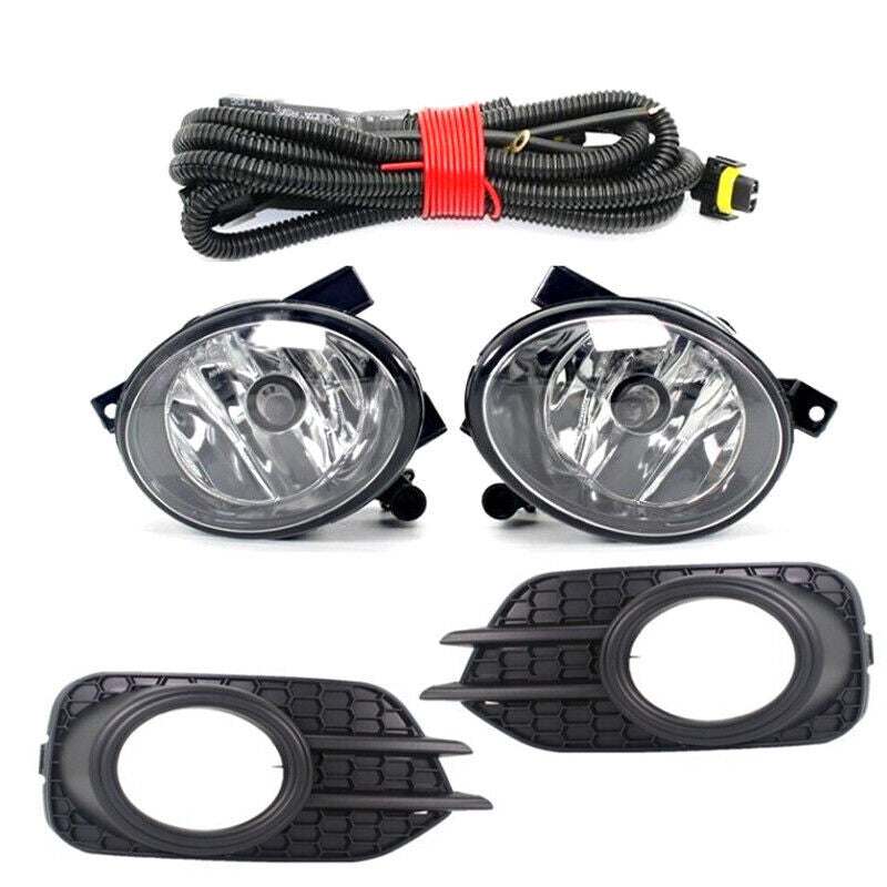 Front Clean Lens Fog Light Lamp+Grille+Wire for VW for Tiguan 2012 2013 2014-2017