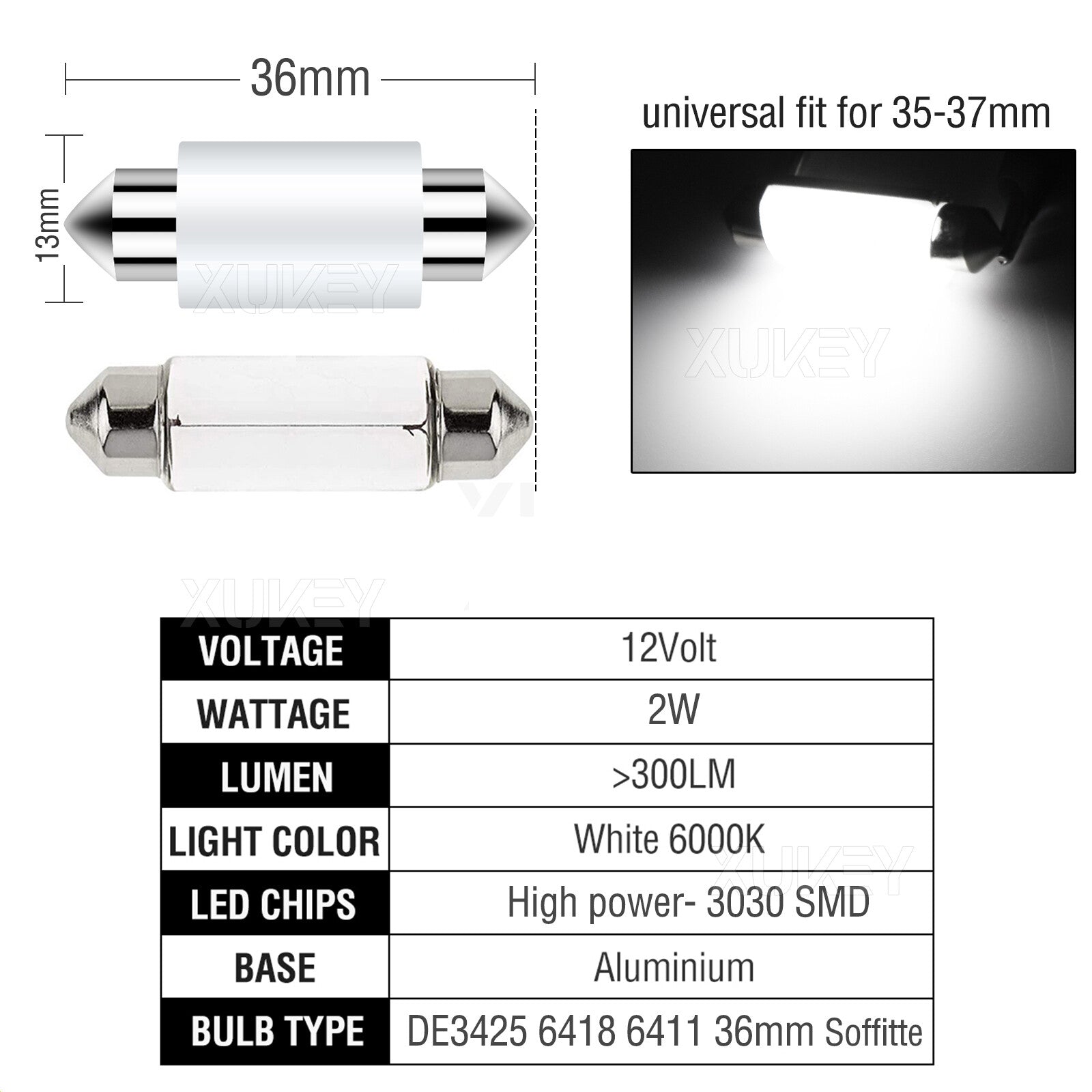 4x 36MM LED Festoon LED Dome Map Door Interior Glove Box Light License Plate C5w