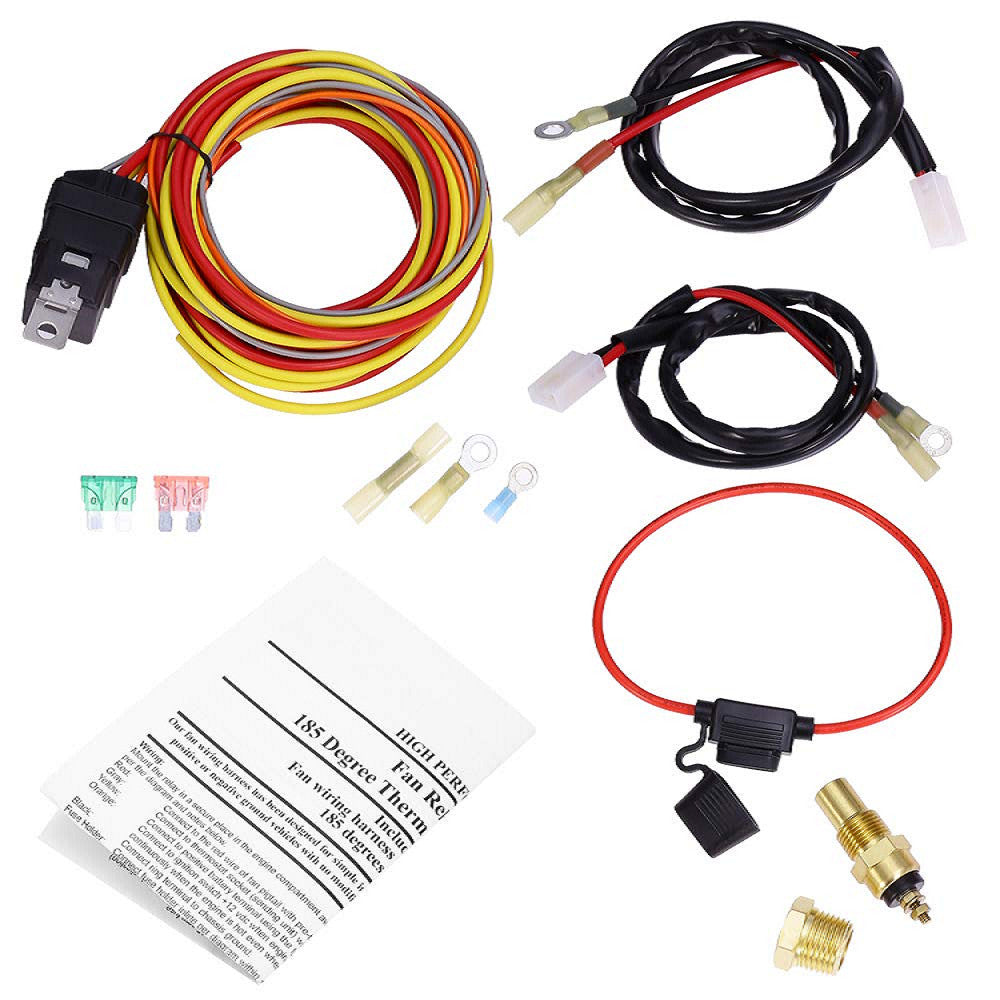 185 on/165off Thermostat 40A Dual Electric Cooling Fan Wiring Relay Install Kit