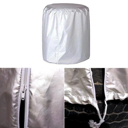 Car wheel and tire rain/dust protection seasonal protective cover, spare tire storage, silver