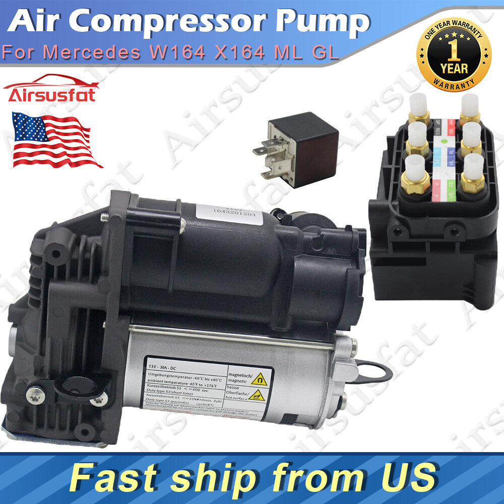 Fit for Mercedes W164 X164 ML GL Air Suspension Compressor wIth Valve Block + Relay