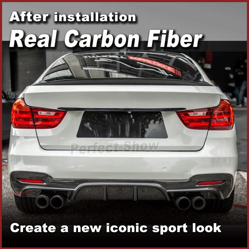 REAL CARBON Rear Bumper Diffuser Dual Outlet Lip for BMW F34 GT M-Sport 2014-17