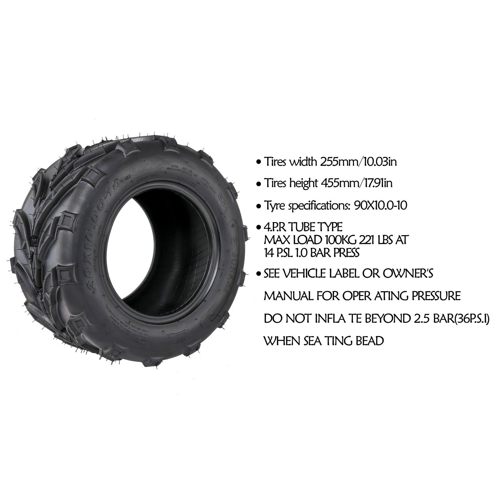 20x10.00-10 tubeless tires suitable for Yamaha Taodao all-terrain vehicles (UTVs), four-wheel go-karts, and off-road vehicles.