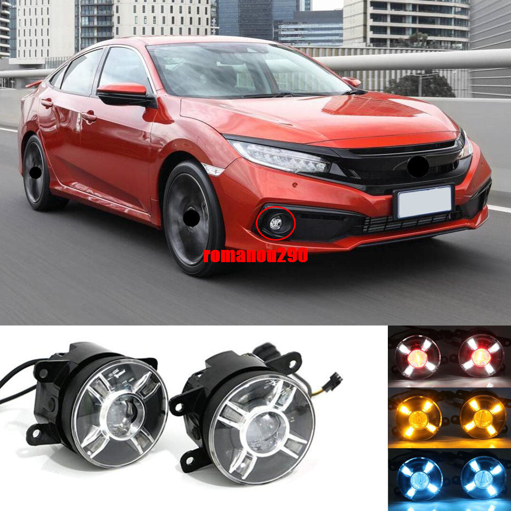 for Honda for Civic Sedan 2016-2021 LED Front Bumper Fog Lights Turn Signal Lamp DRL