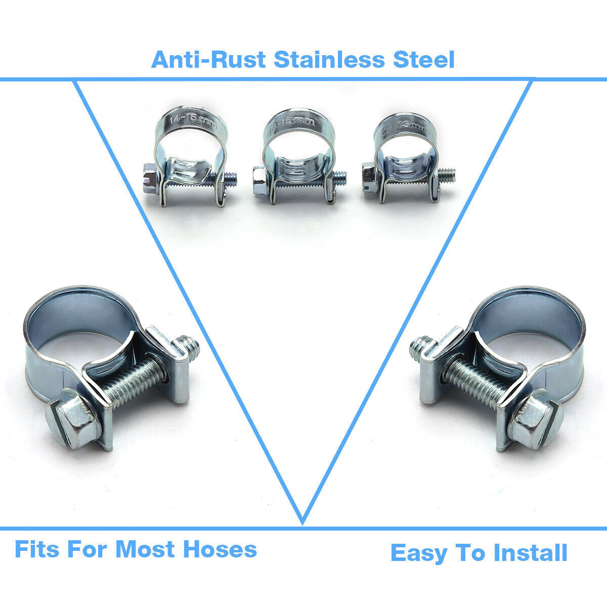 Fuel Injection Hose Clamps (30 pieces: 1/4 inch, 5/16 inch, 3/8 inch) DUCT Hose Clamps