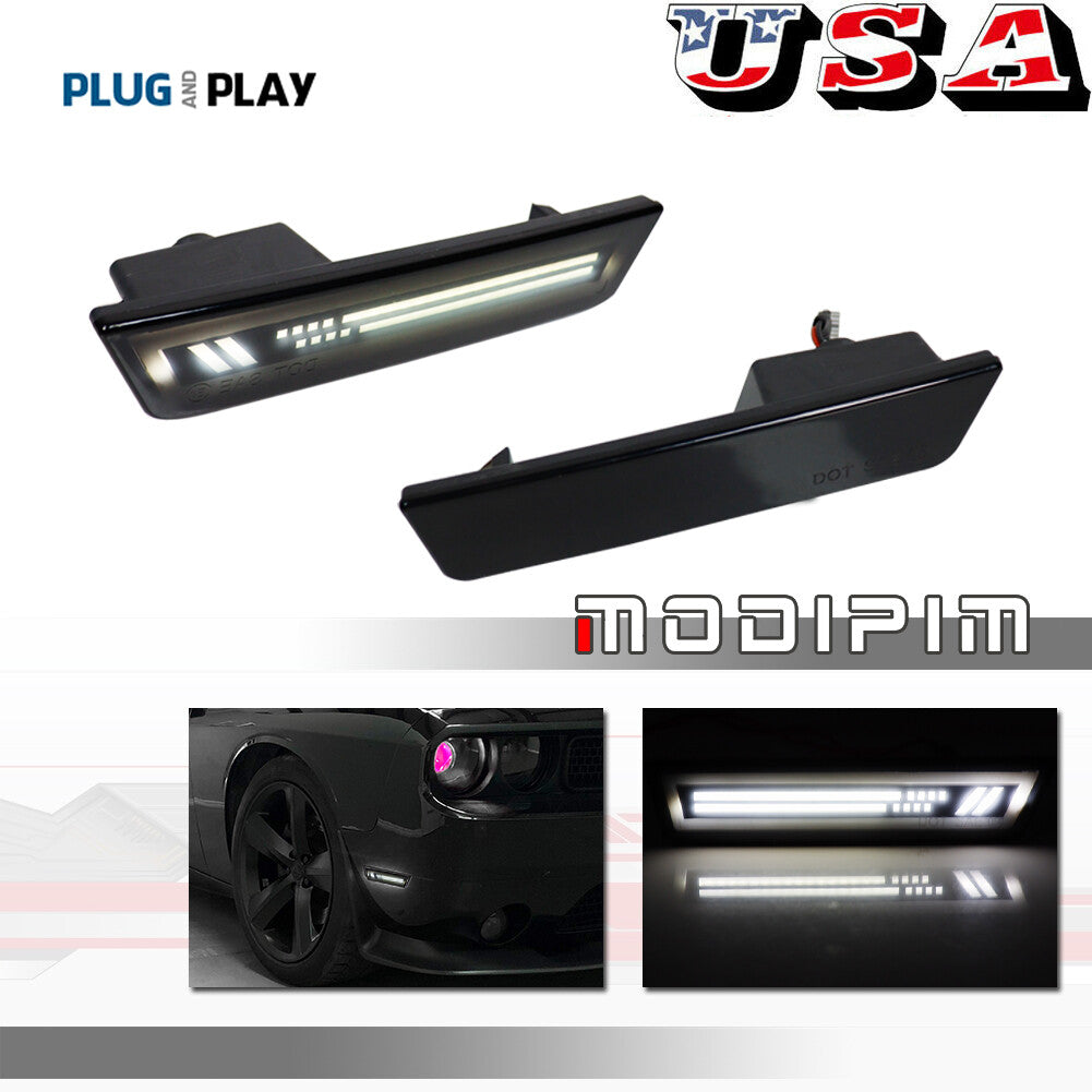 Smoked lens front marking [White Racing] light applicable to 2008-14 for Dodge for Challenger