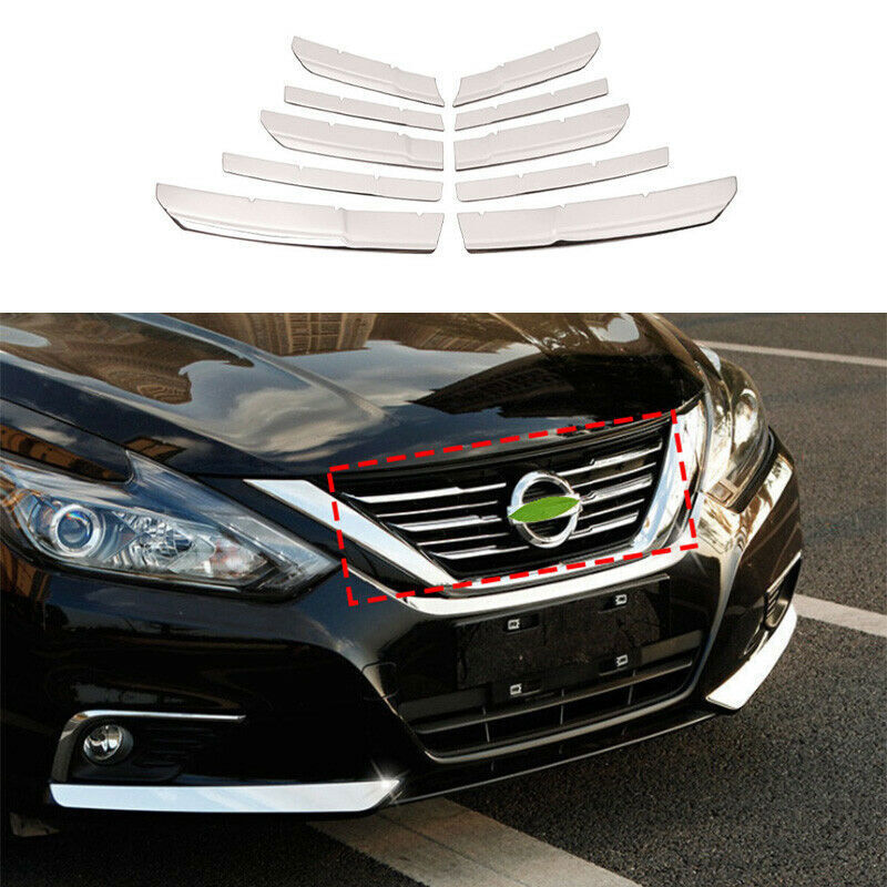 for Nissan Altima Teana 2016-2018 Chrome ABS Front Grille Grill Strips Cover 10P