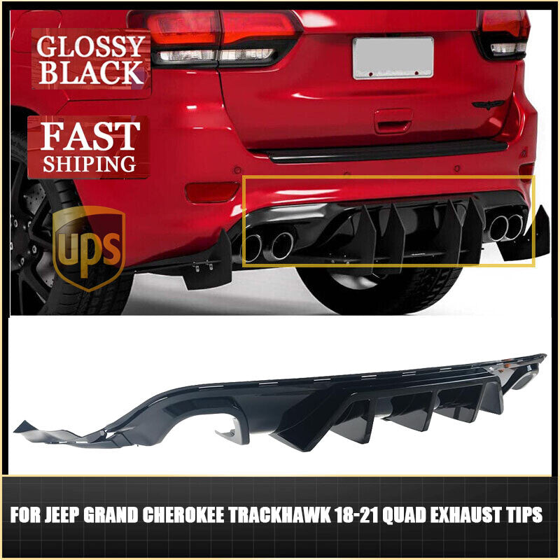for Jeep Grand Cherokee Trackhawk 18-21 V1 Glossy Shark Fin Rear Bumper Diffuser