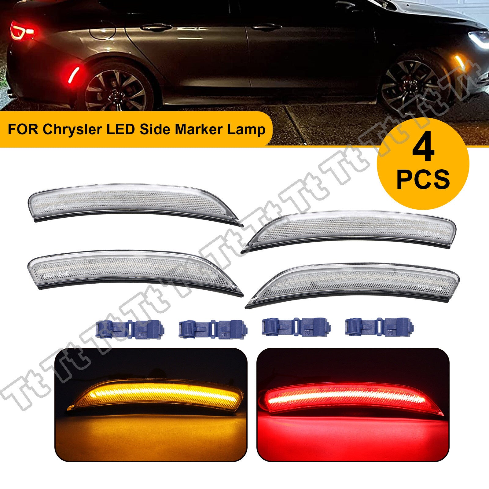 Suitable for 15-17 for Chrysler 200 transparent front and rear LED side marker lights and turn signals.