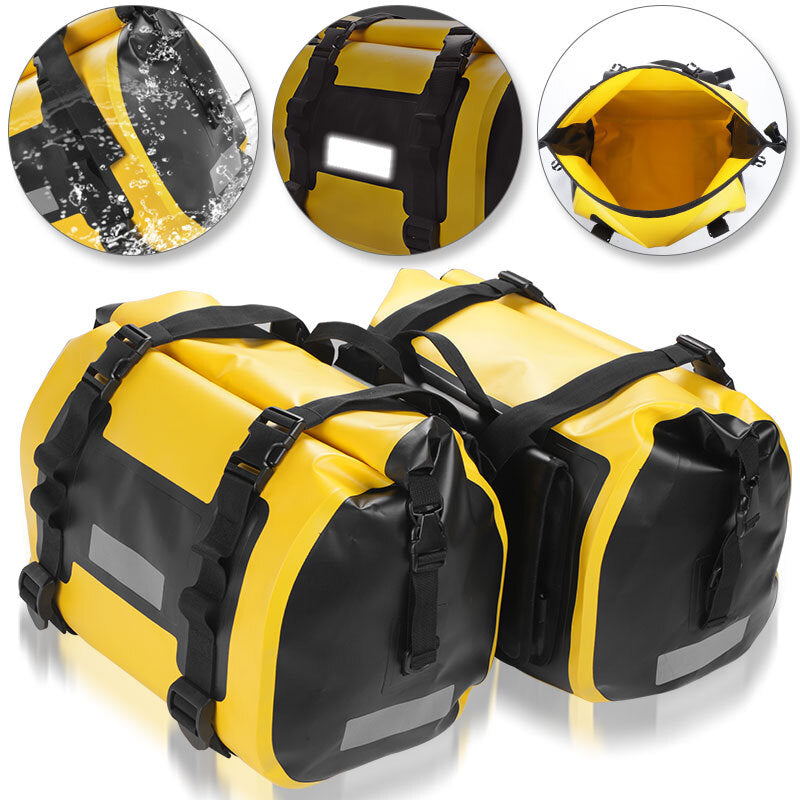 60L Pair Waterproof Motorcycle Saddlebags Saddle Panniers Rear Side Bags Yellow
