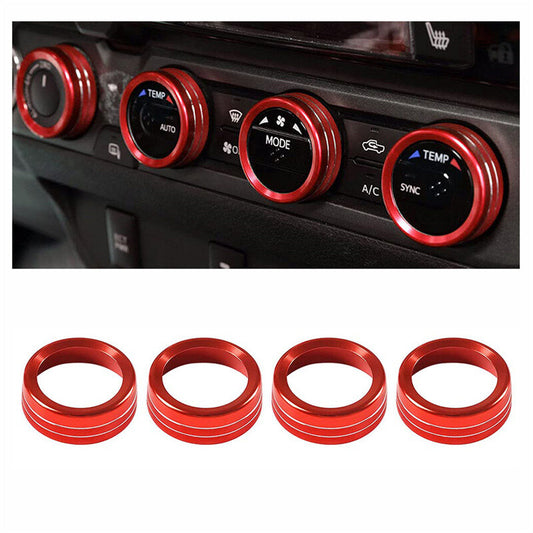 AC Switch Audio CD Button Knob Cover Trim Ring for 2016-2021 for Toyota Tacoma Red