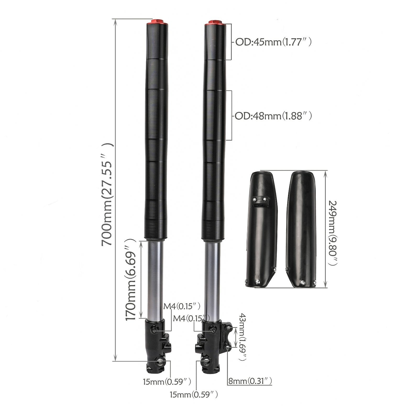 Upside-down 45mm/48mm front fork suspension, shock absorption for 110cc and 125cc Apollo Pit Bikes