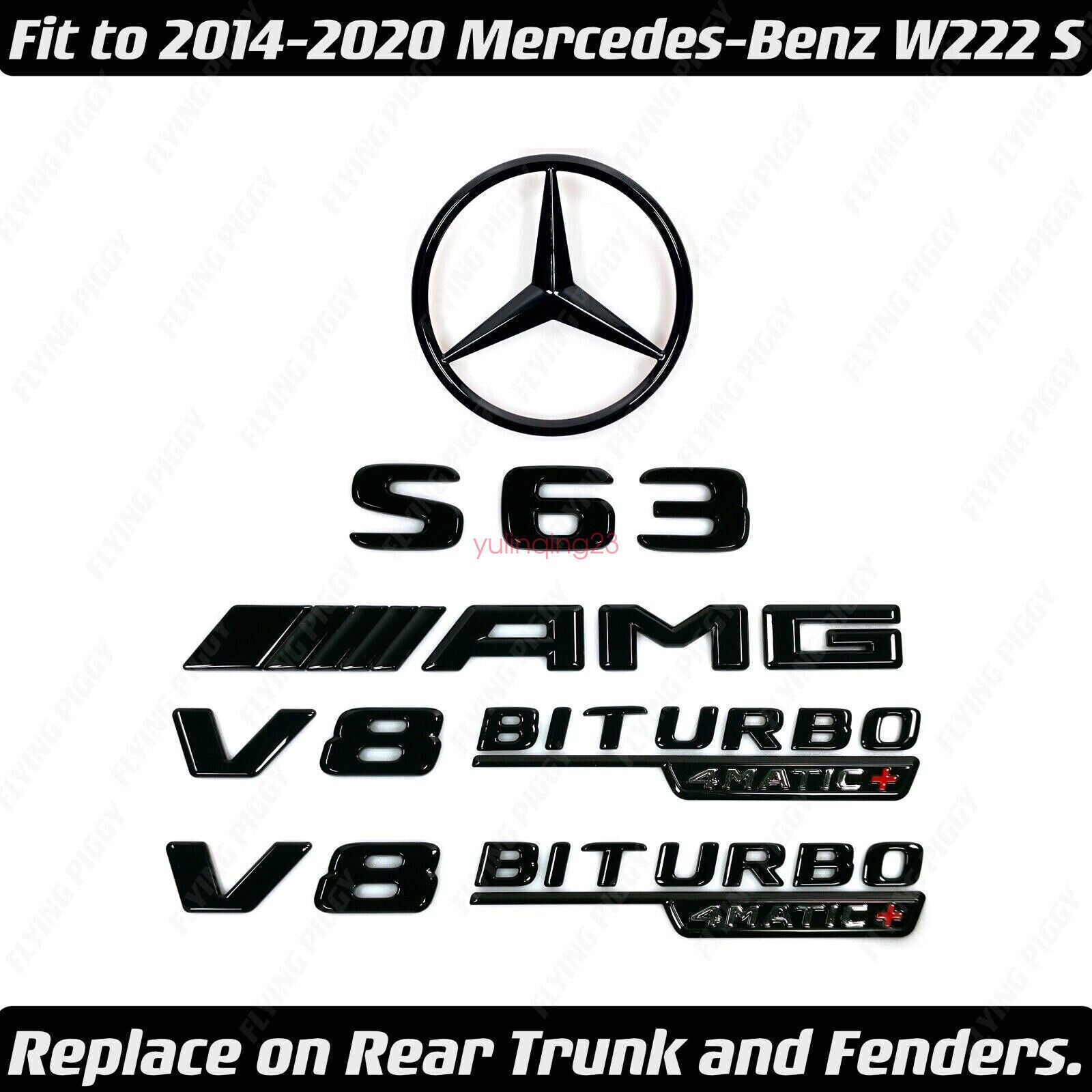 Suitable for W222 14-20 S63 Black Badge Sticker Trunk and Fenders