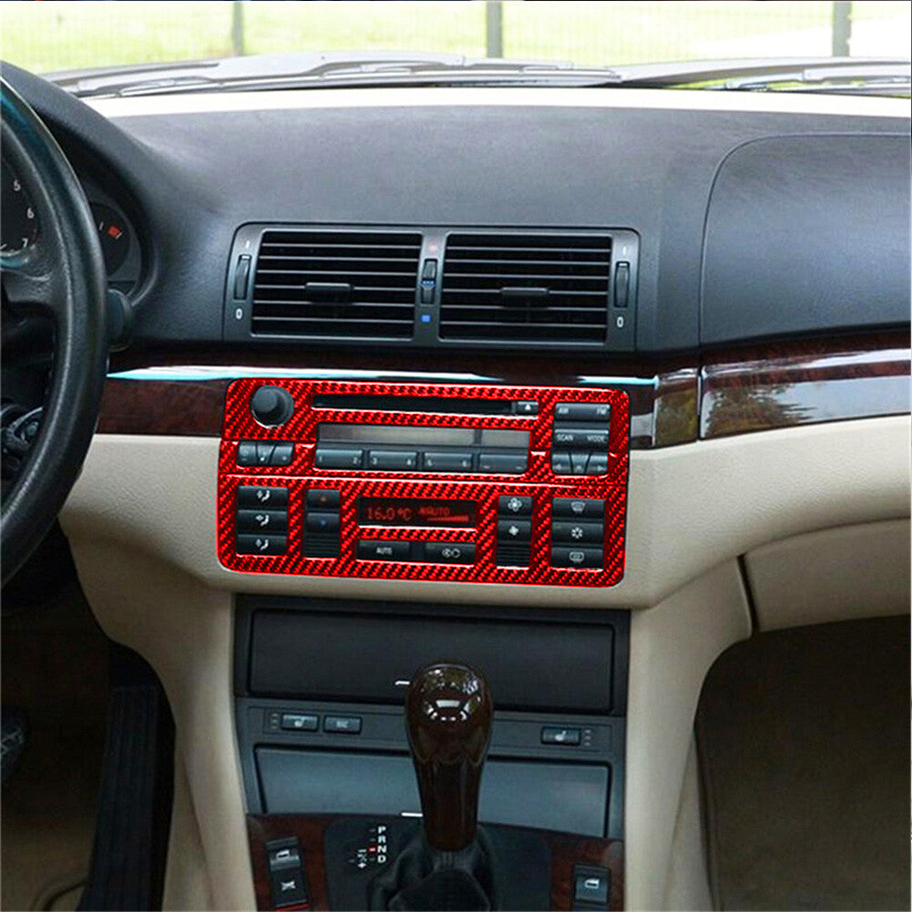 Red Carbon Fiber Center Console CD Panel Trim Cover for BMW 3 Series E46 1998-05